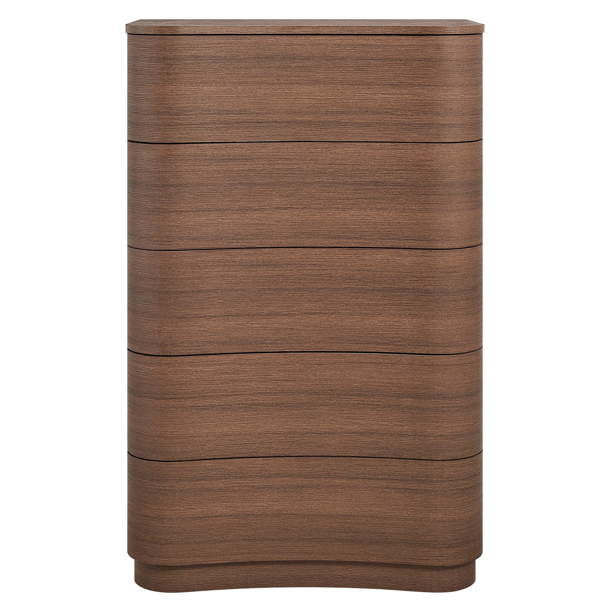 Mirae Curved Five-Drawer Tall Dresser in Brushed Brown Oak