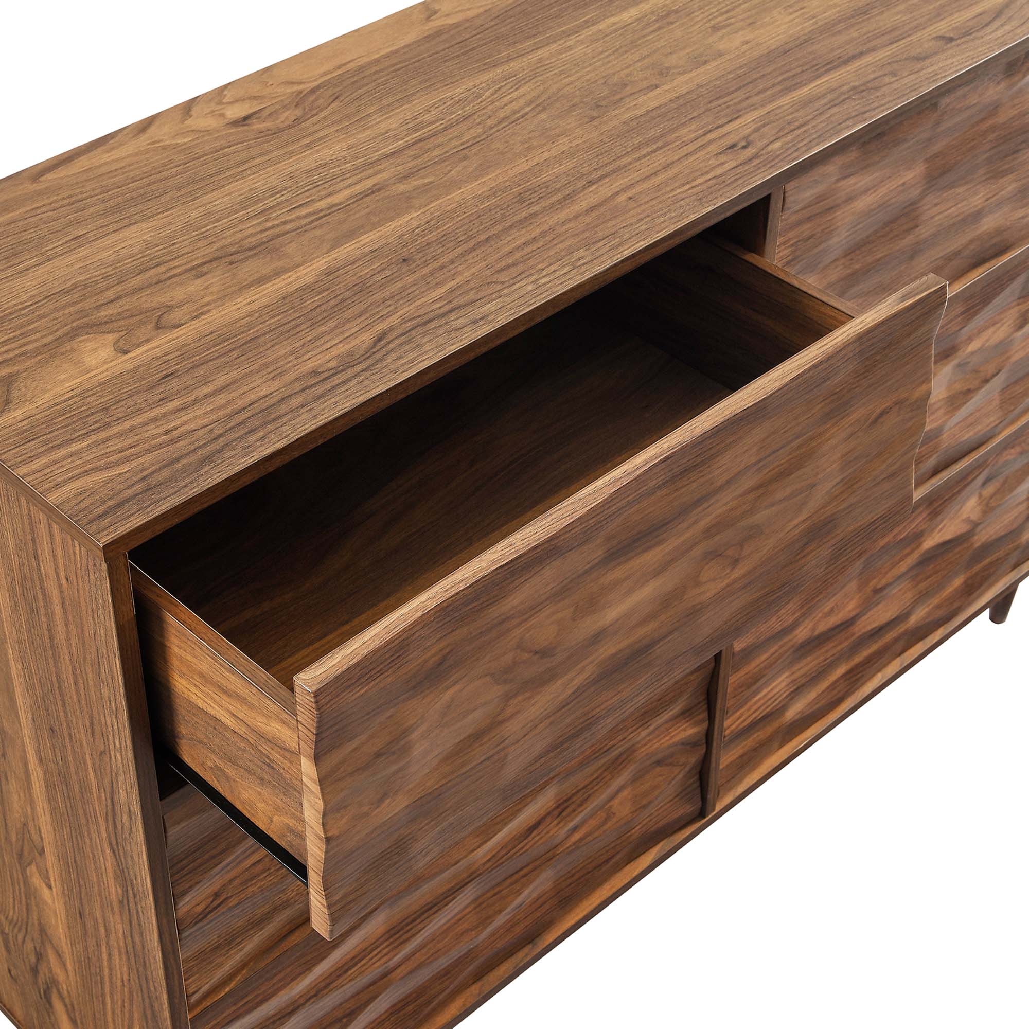 Vespera Wave-Design Six-Drawer Dresser in Walnut