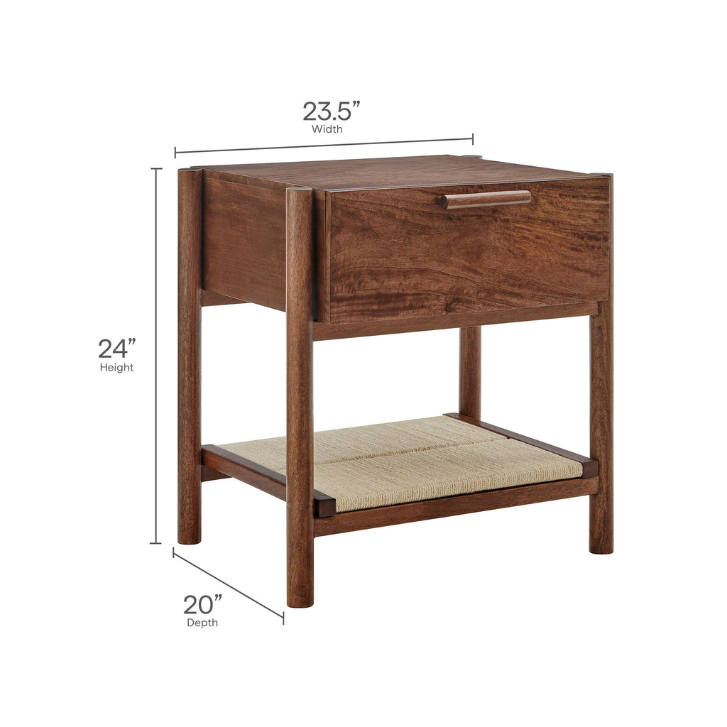 Oswin Mango Wood Nightstand with Woven Jute Shelf