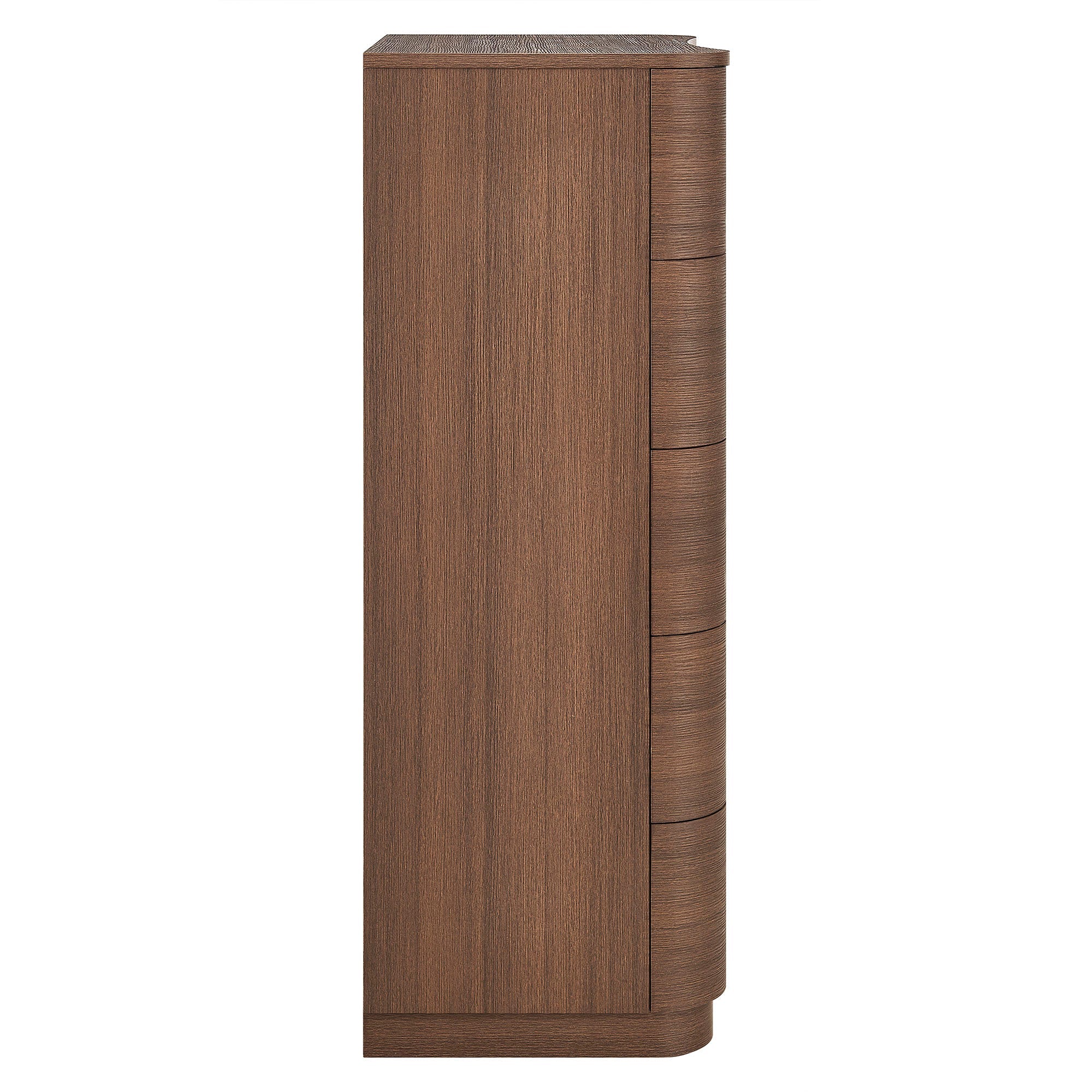 Mirae Curved Five-Drawer Tall Dresser in Brushed Brown Oak