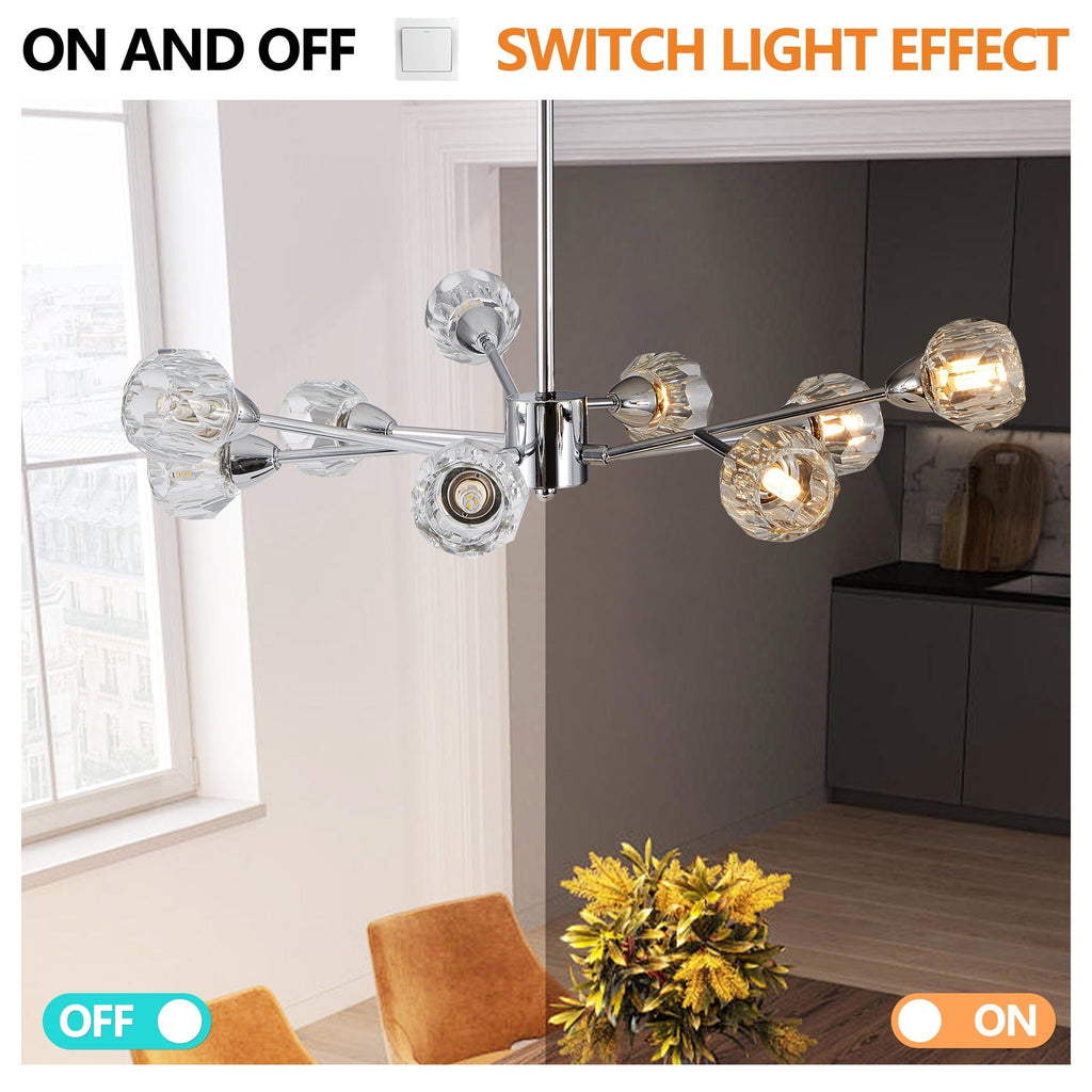 Nine-Light Globe Diamond Crystal Chandelier with Chrome Finish