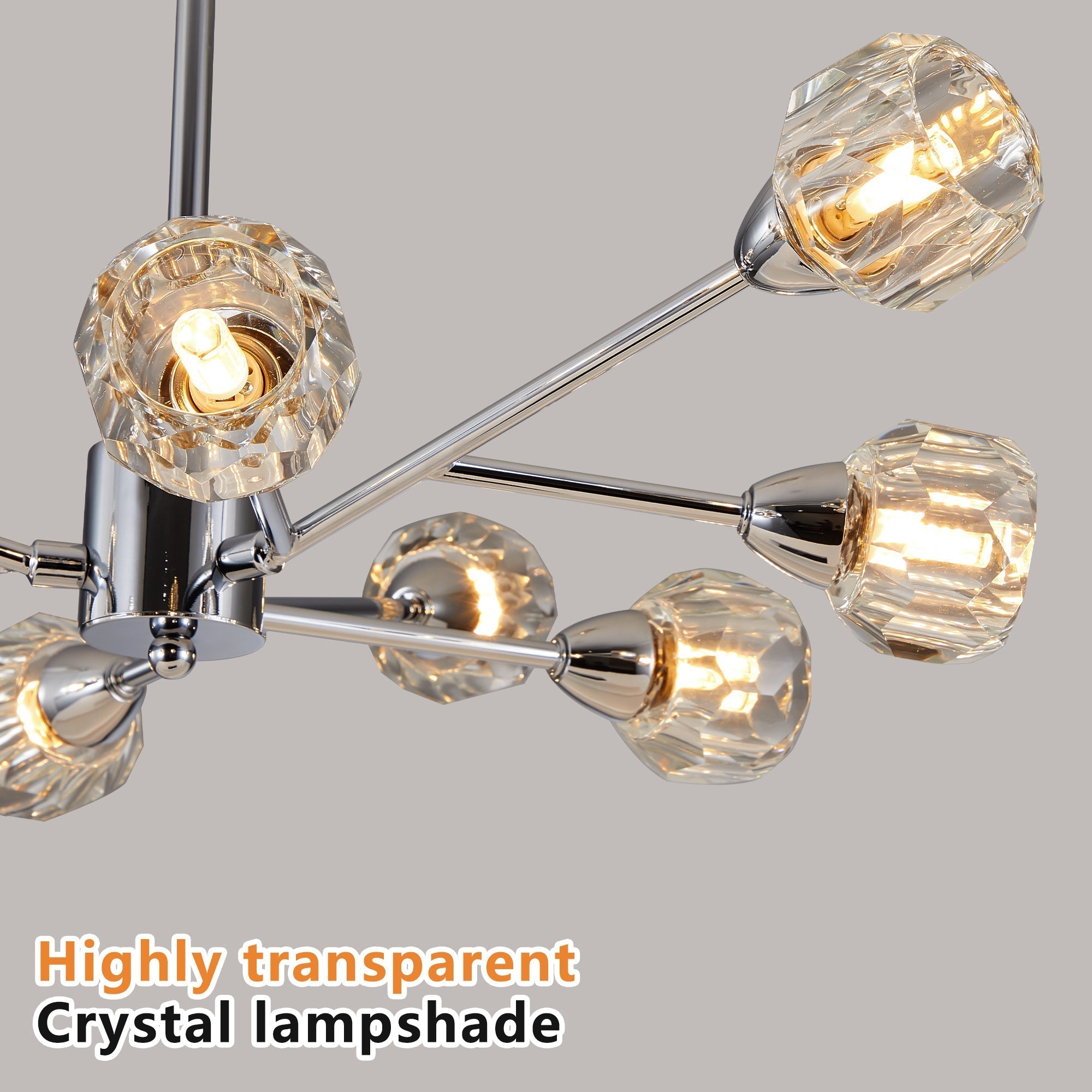 Nine-Light Globe Diamond Crystal Chandelier with Chrome Finish