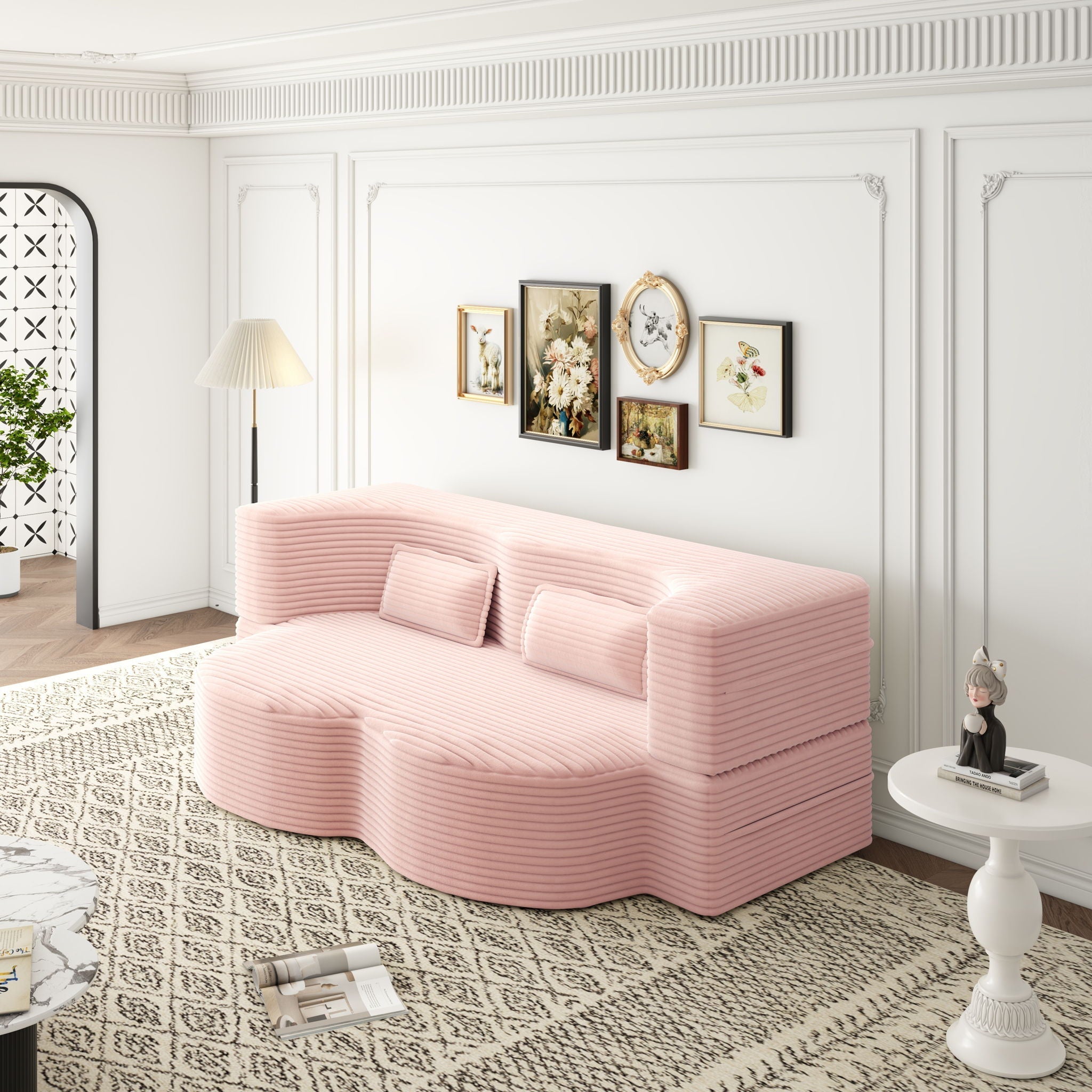 Foam-Filled Convertible Sleeper Sofa Bed with Two Pillows, Full Size