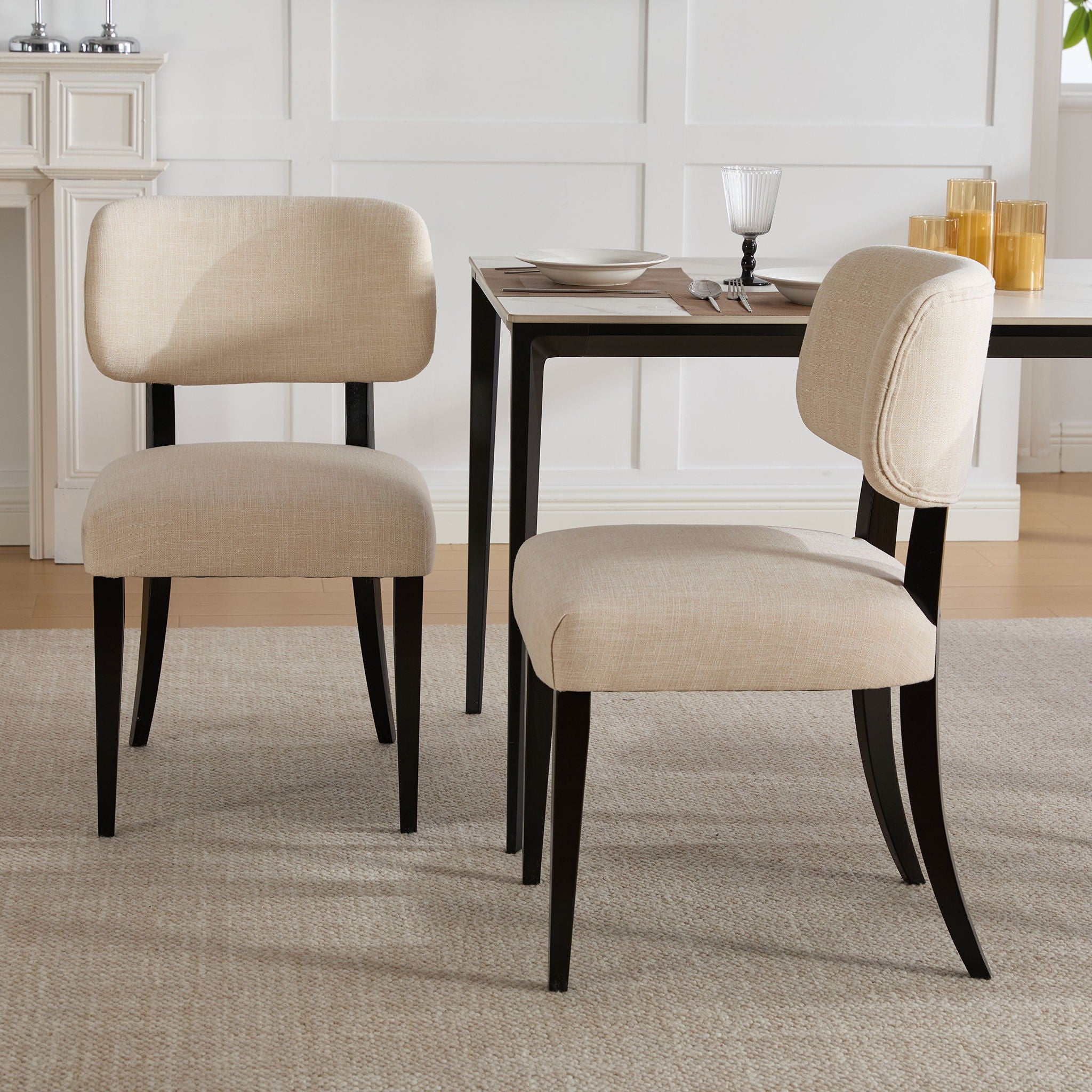 Cream Upholstered Dining Chairs, Set of Two