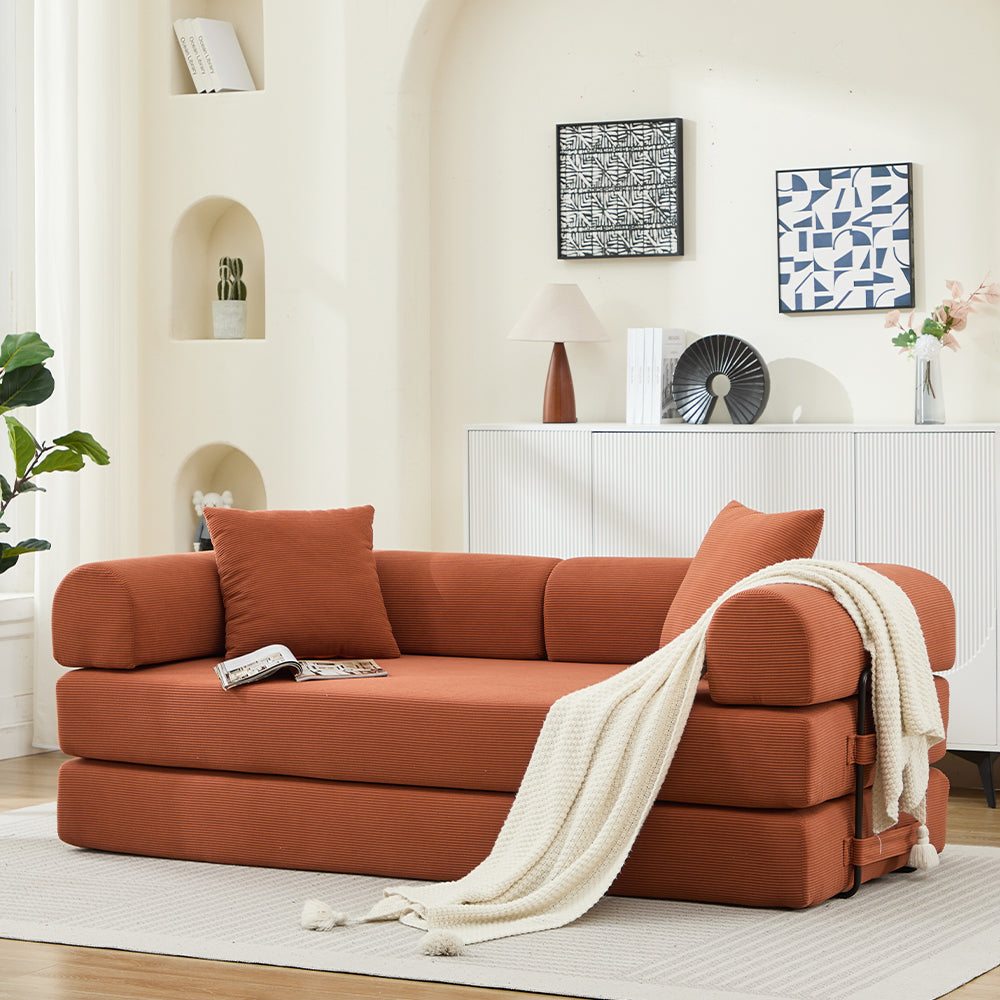 78.5 Inch Corduroy Convertible Sofa Bed with Two Pillows