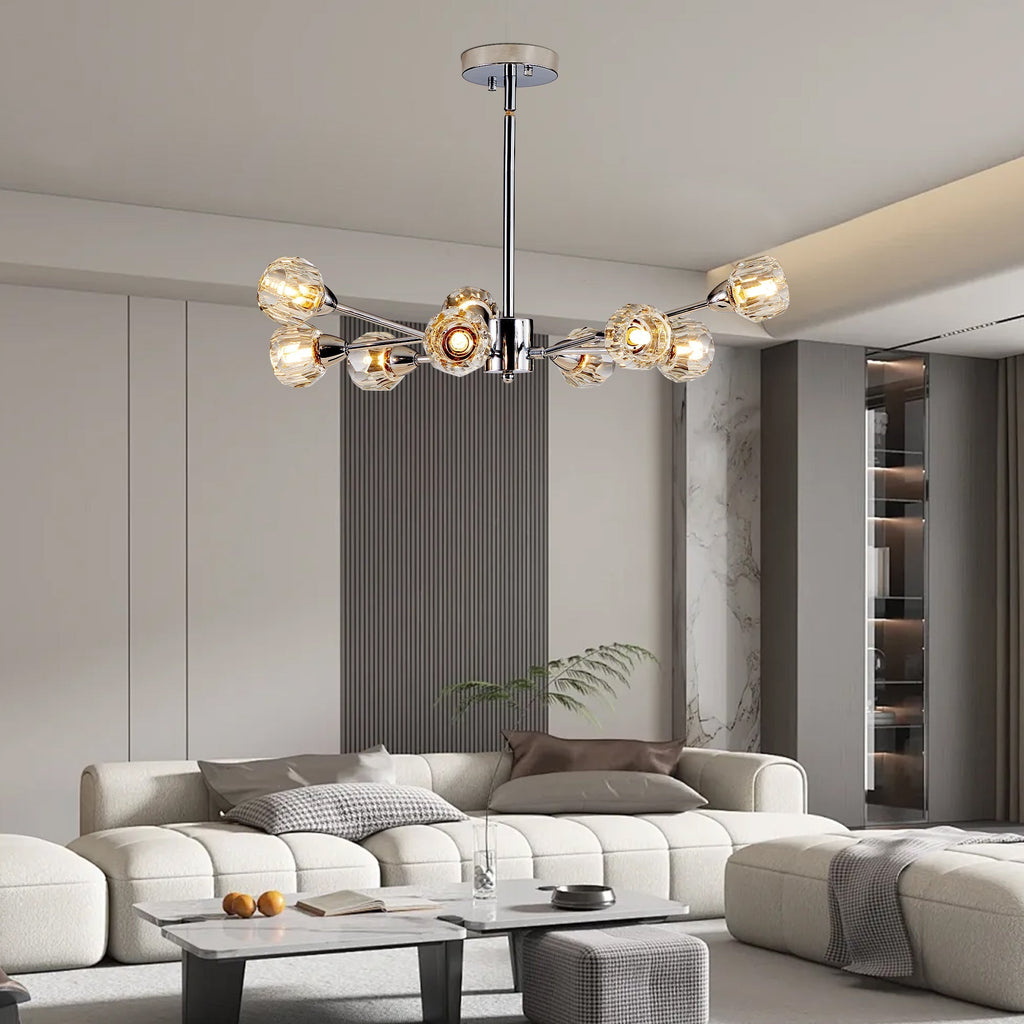 Nine-Light Globe Diamond Crystal Chandelier with Chrome Finish