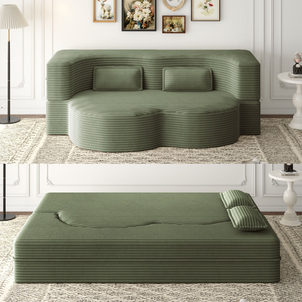 Foam-Filled Convertible Sleeper Sofa Bed with Two Pillows, Full Size