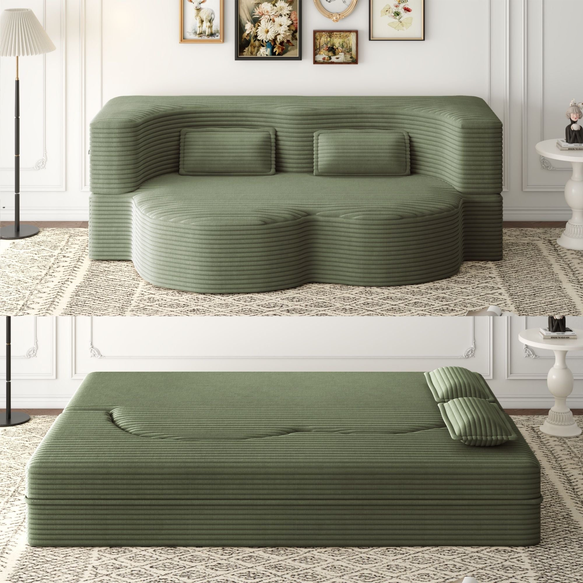 Foam-Filled Convertible Sleeper Sofa Bed with Two Pillows, Full Size
