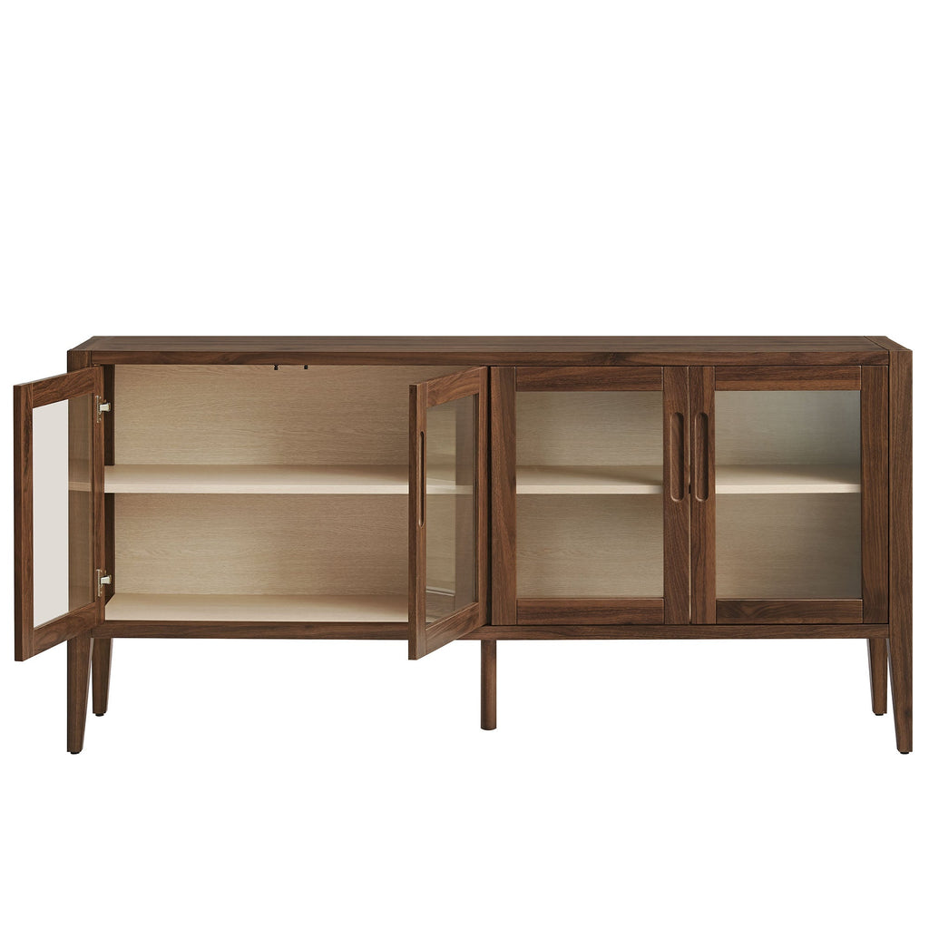 Nell 72 Inch Mid-Century Glass Door Sideboard with Adjustable Shelves