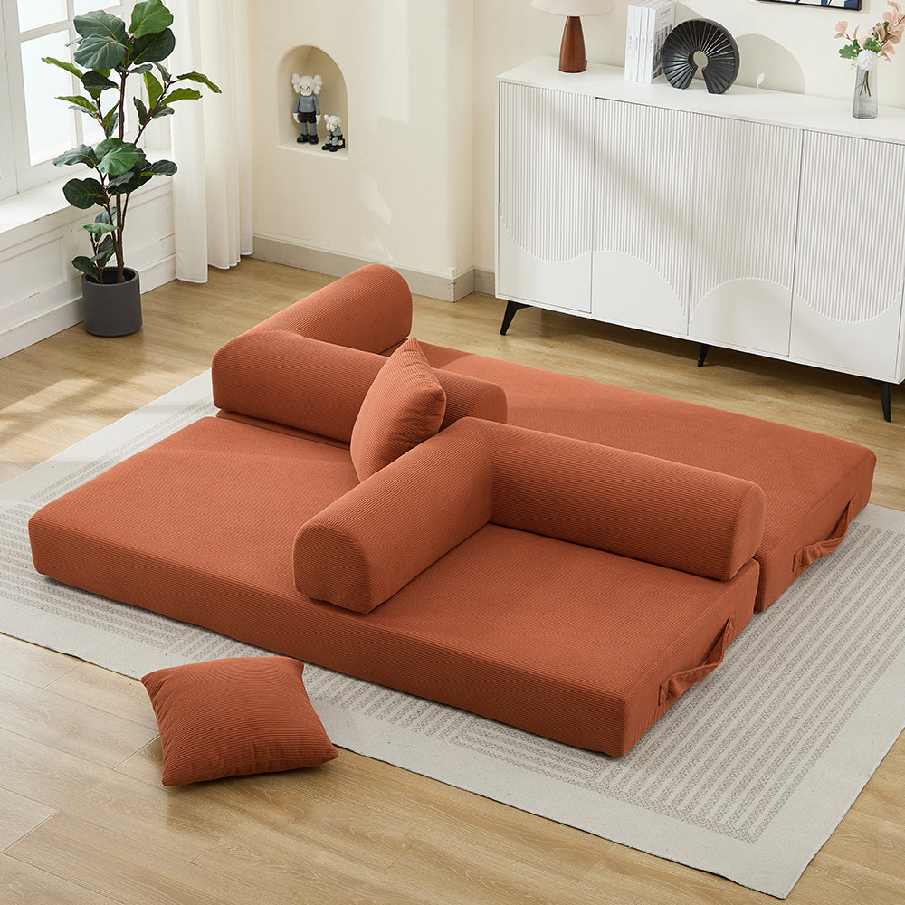 78.5 Inch Corduroy Convertible Sofa Bed with Two Pillows