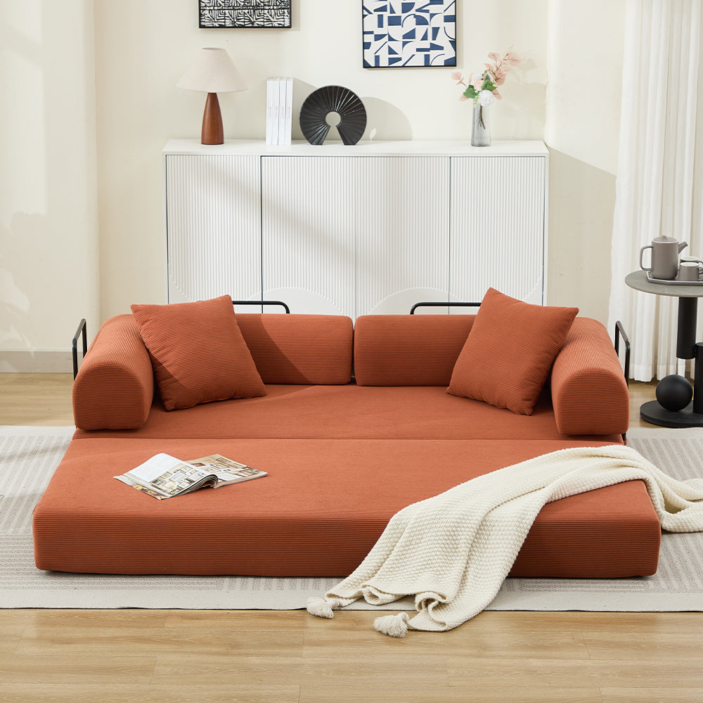 78.5 Inch Corduroy Convertible Sofa Bed with Two Pillows
