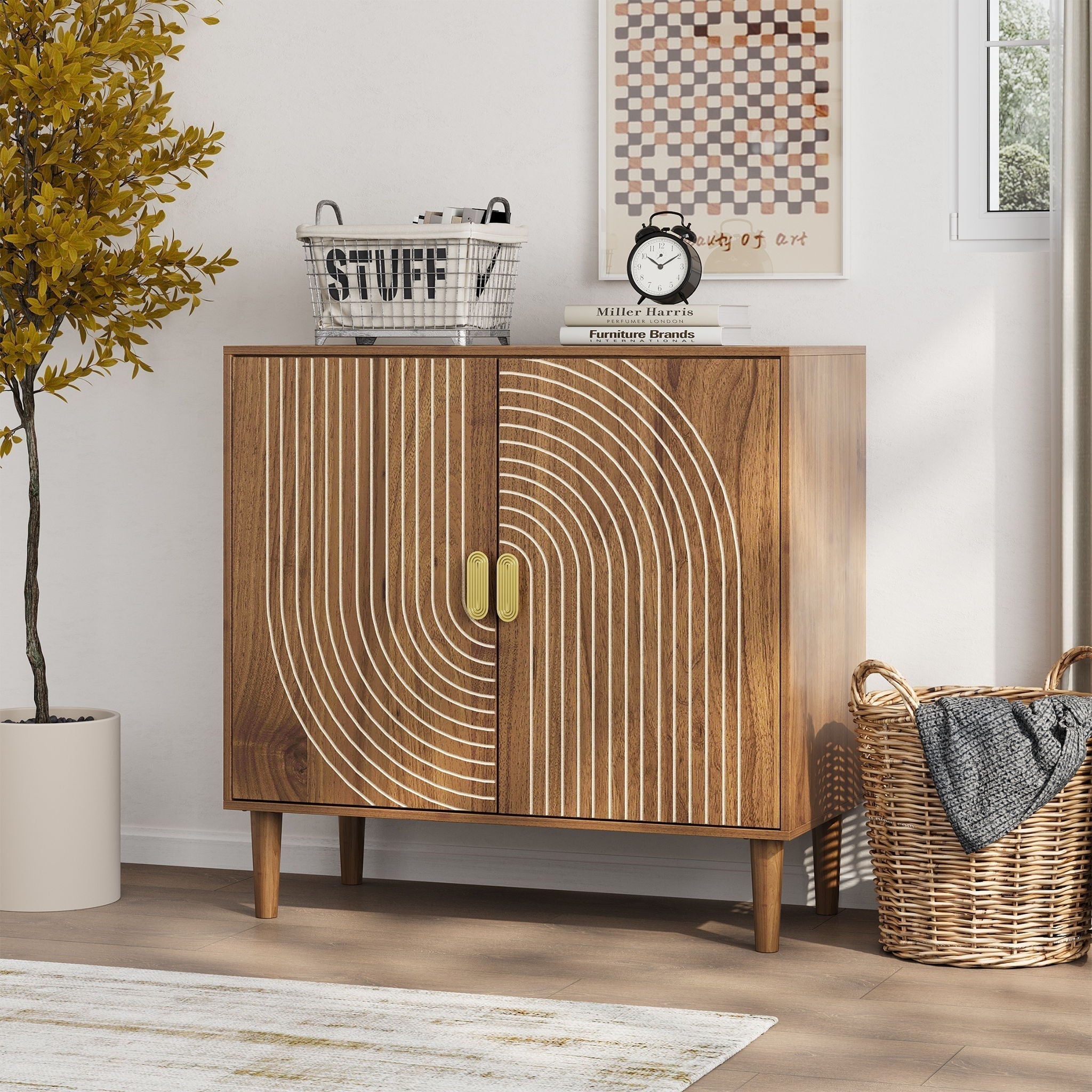 Line Groove Storage Buffet Cabinet for Living Room and Kitchen