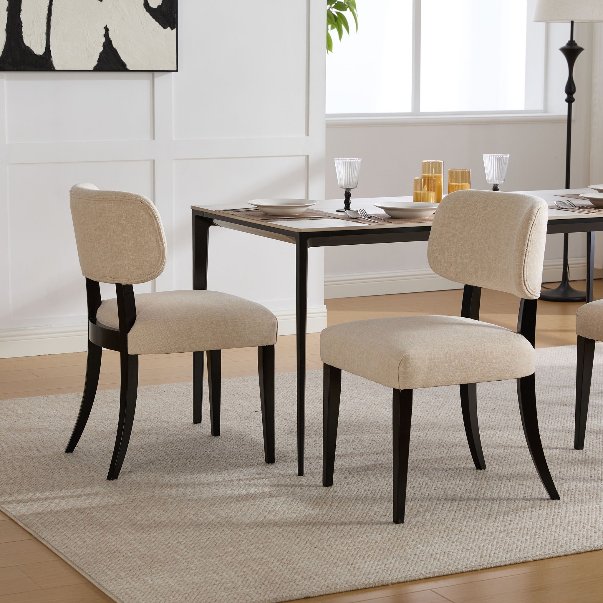 Cream Upholstered Dining Chairs, Set of Two