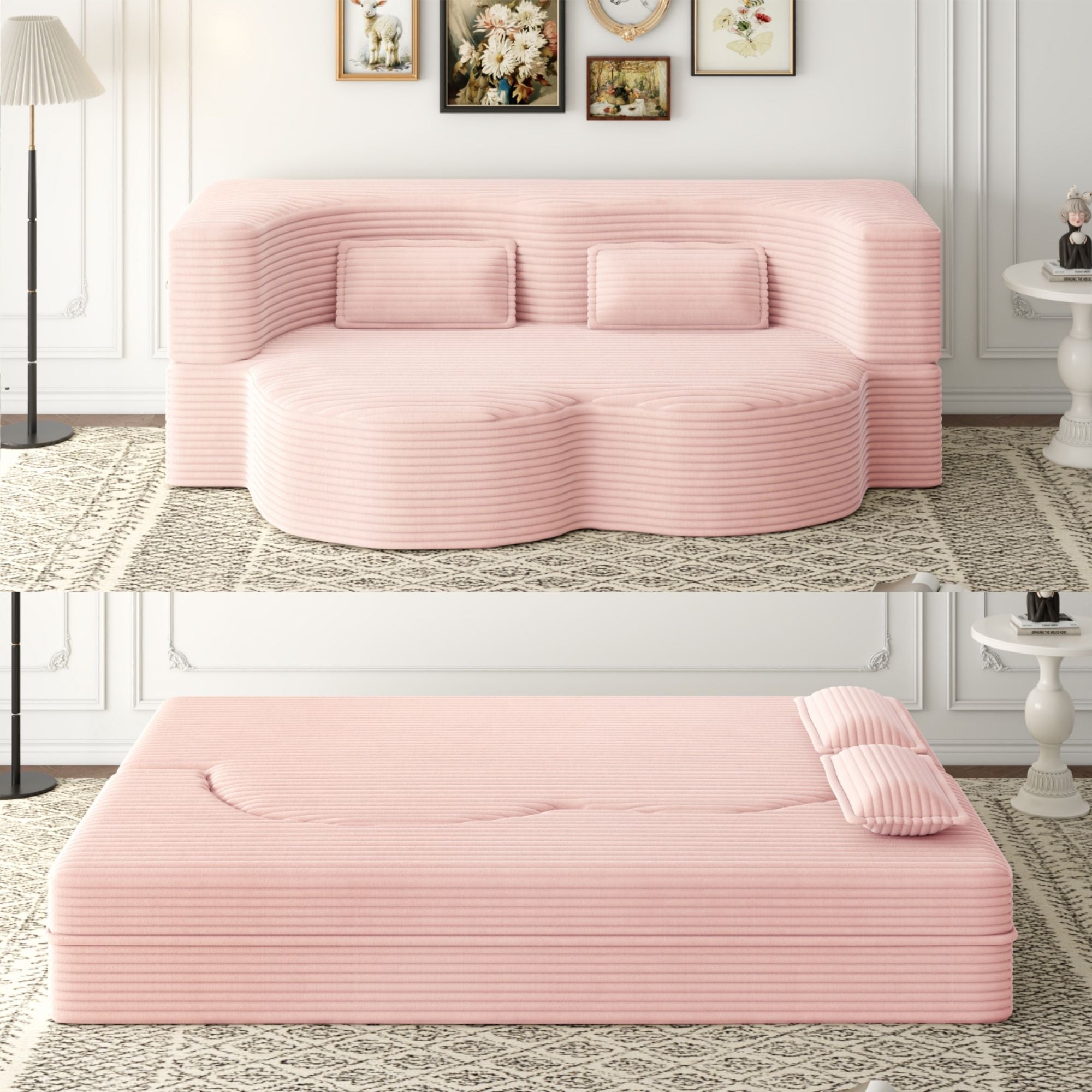 Foam-Filled Convertible Sleeper Sofa Bed with Two Pillows, Full Size
