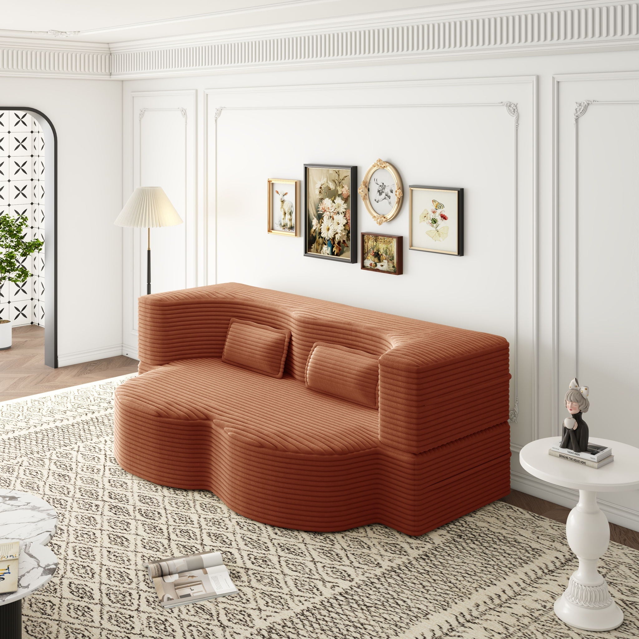 Foam-Filled Convertible Sleeper Sofa Bed with Two Pillows, Full Size