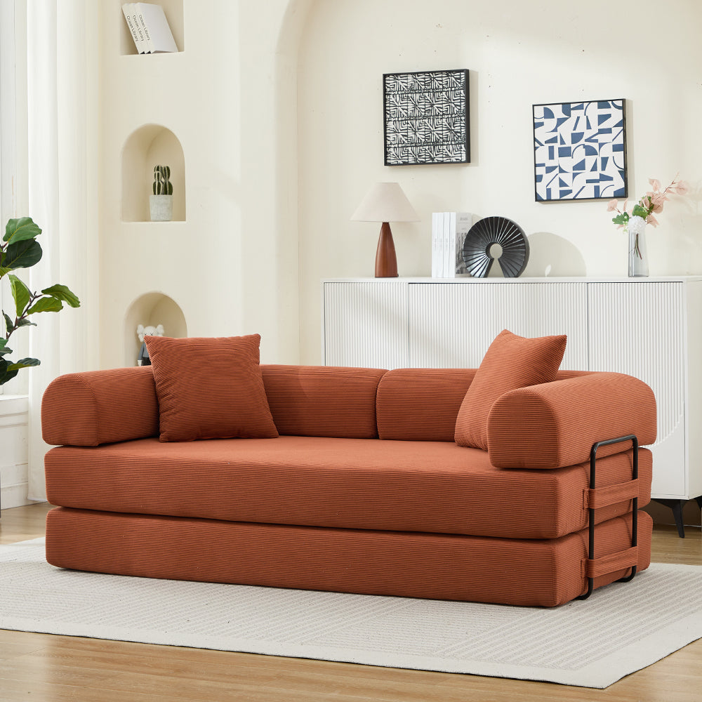 78.5 Inch Corduroy Convertible Sofa Bed with Two Pillows