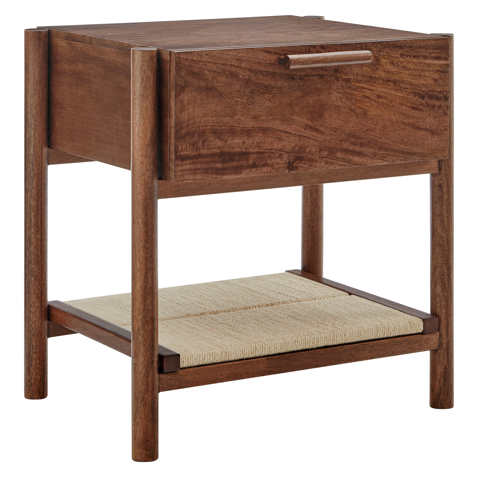 Oswin Mango Wood Nightstand with Woven Jute Shelf