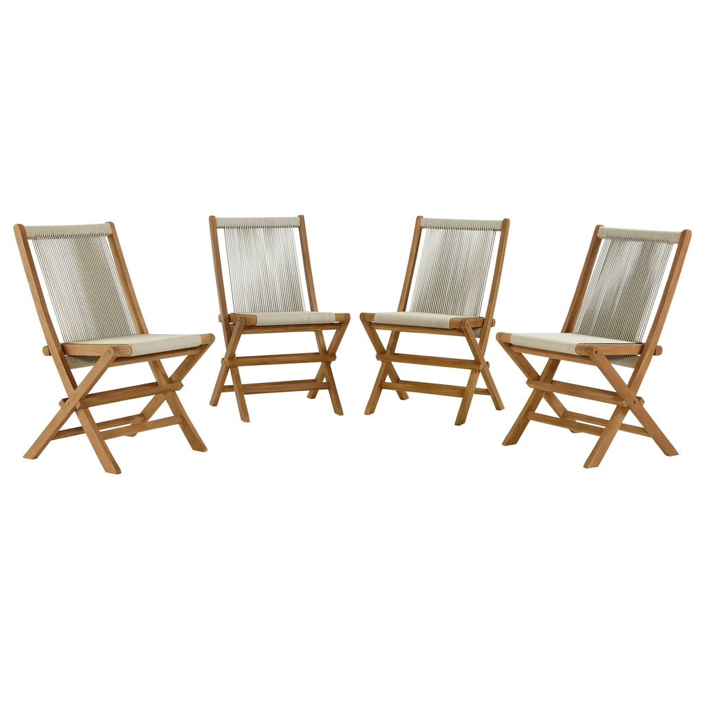 Vienna Teak Wood and Rope Outdoor Folding Chair Set of 4