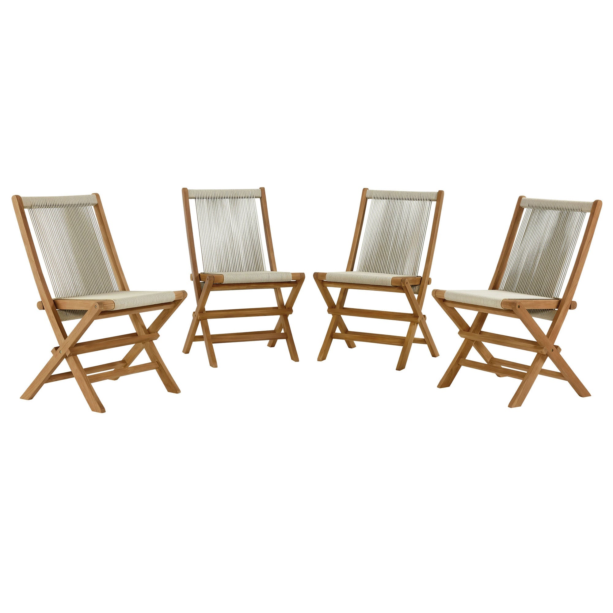 Vienna Teak Wood and Rope Outdoor Folding Chair Set of 4