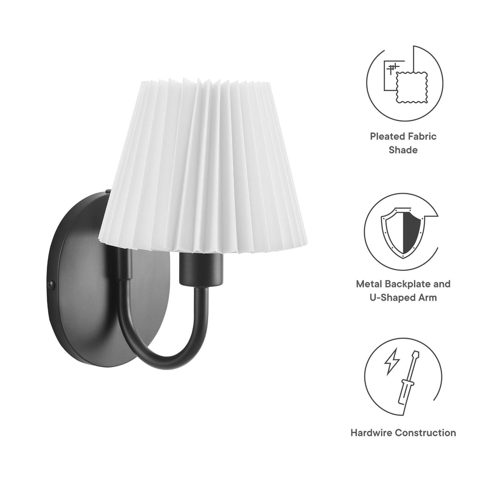 Wave Curved Wall Sconce with Pleated Fabric Shade