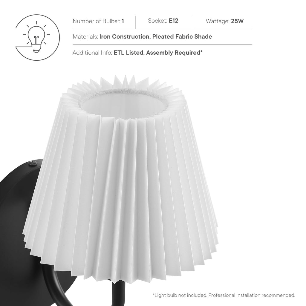Wave Curved Wall Sconce with Pleated Fabric Shade