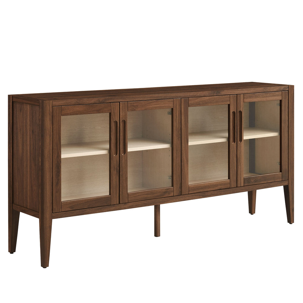 Nell 72 Inch Mid-Century Glass Door Sideboard with Adjustable Shelves