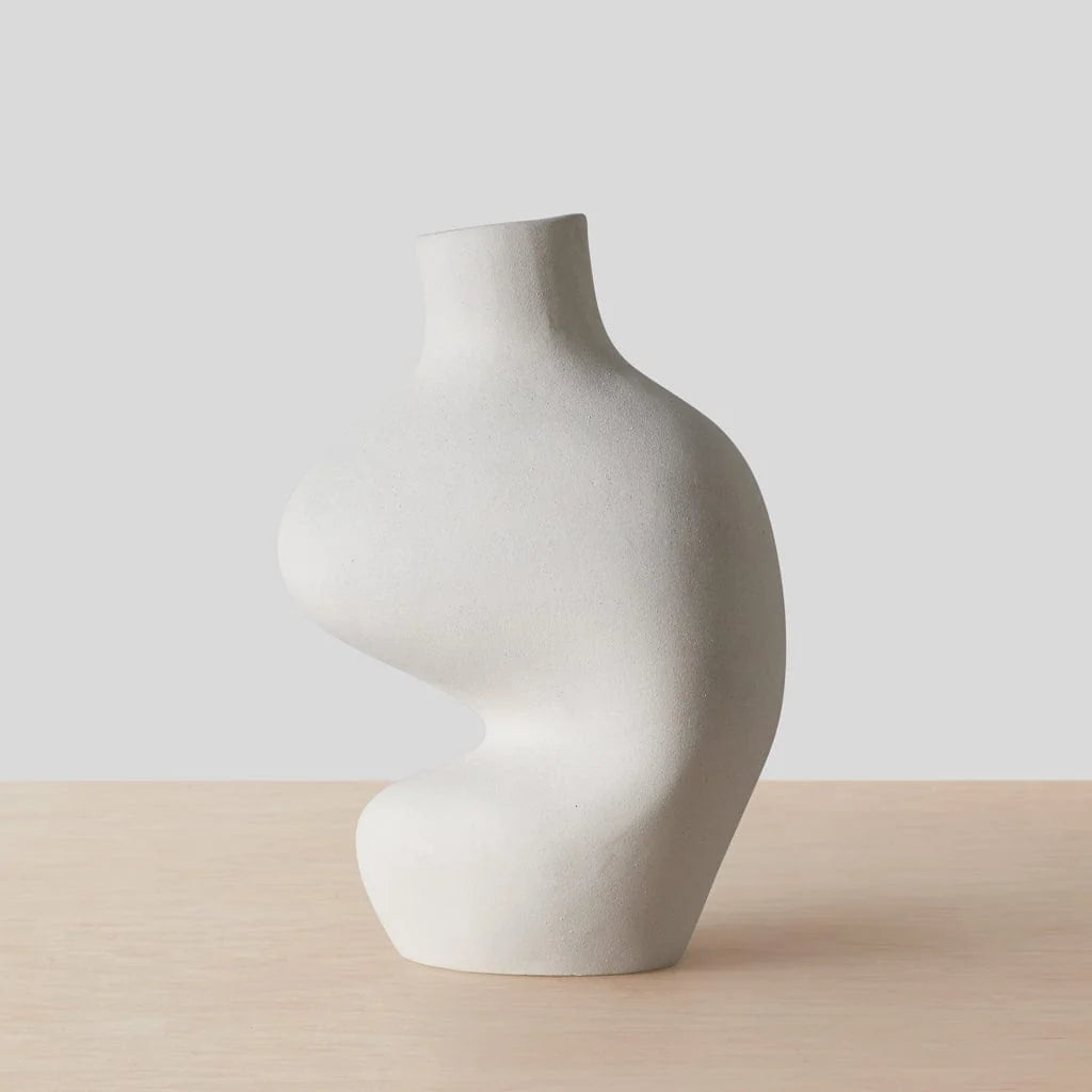 Ivory sculptural ceramic vase by artisan