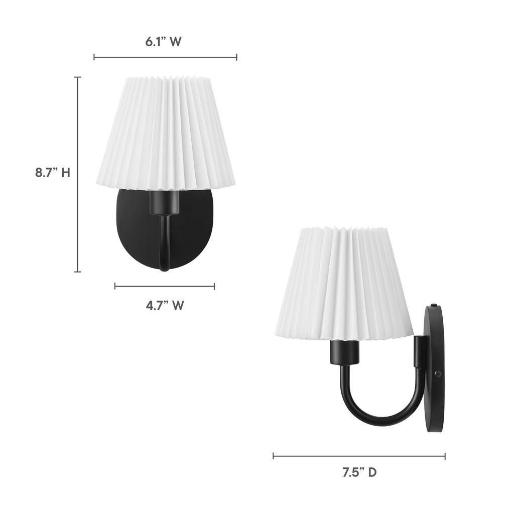 Wave Curved Wall Sconce with Pleated Fabric Shade